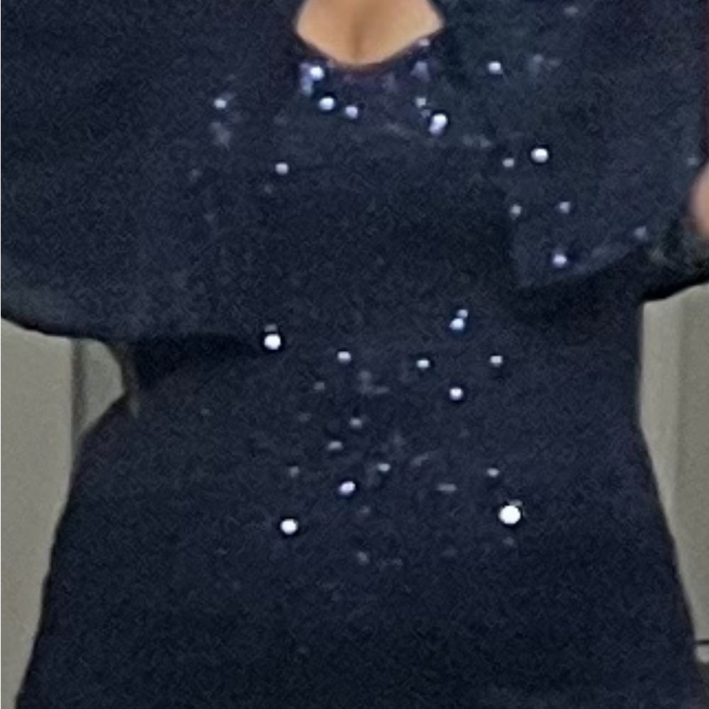 Blue Sequin Embellished Long Sleeve Gown